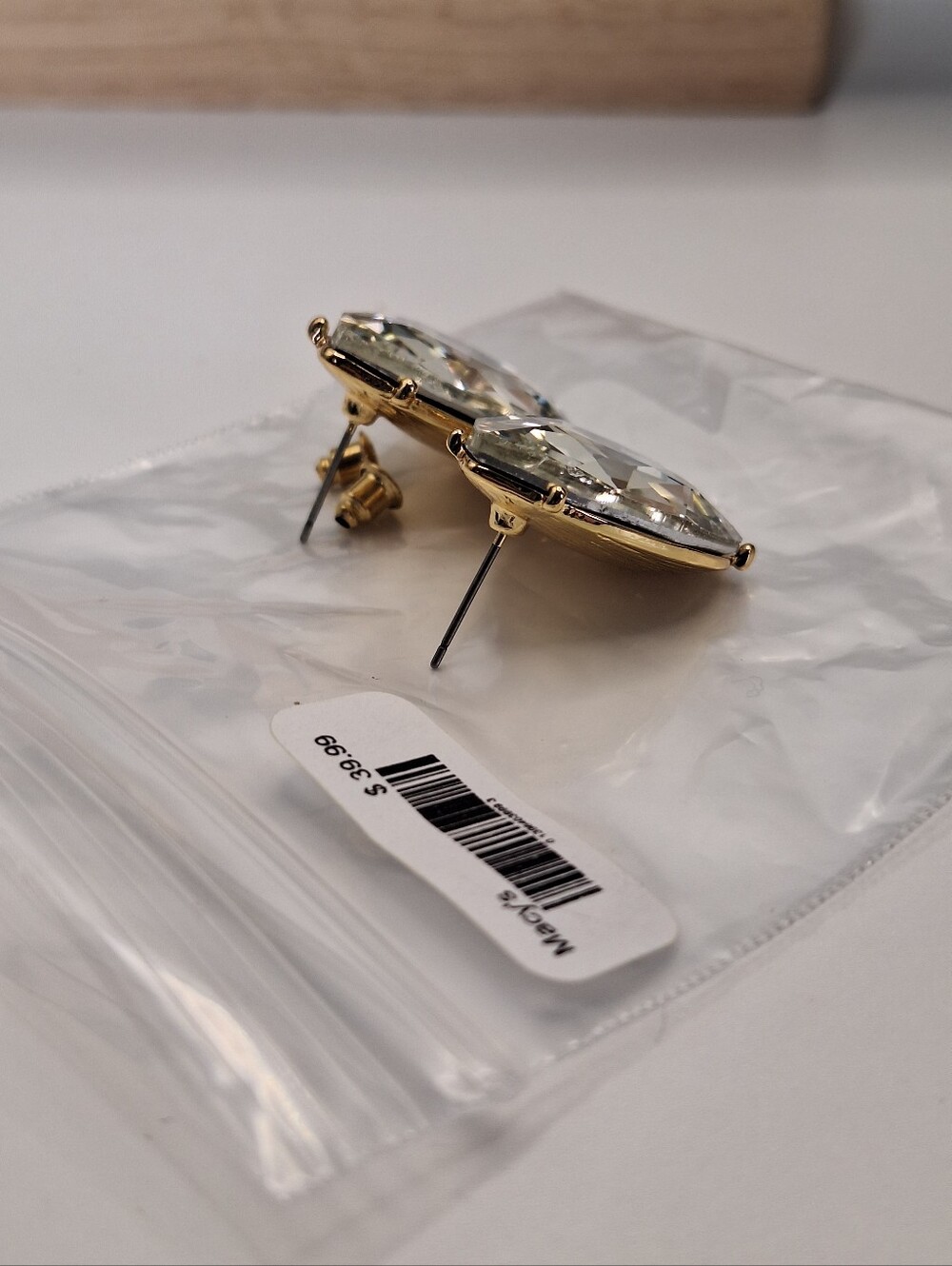 NWT Macy's Oversized Pear Cut Crystal Statement Stud Earrings | Gold Tone - Picture 6 of 13